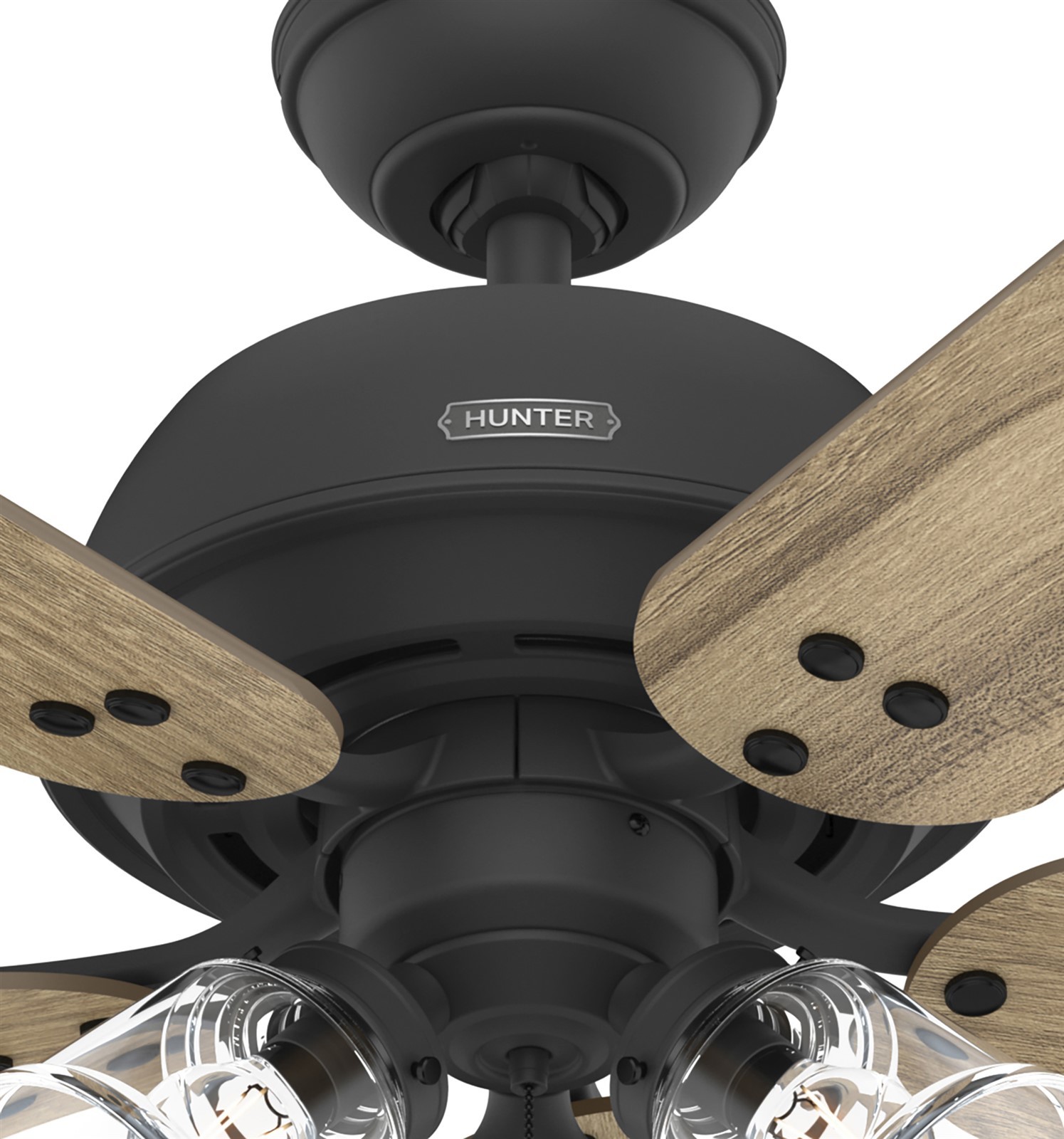 Hunter Fan 52 inch Matte Black Indoor Ceiling Fan with Light and Pull Chain
