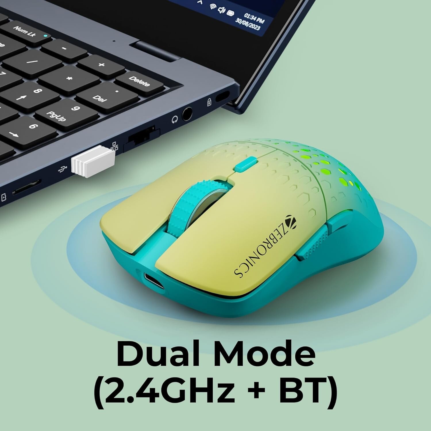 ZEBRONICS MARINE Wireless Mouse with Rechargeable Battery, BT + 2.4GHz, 6 Button