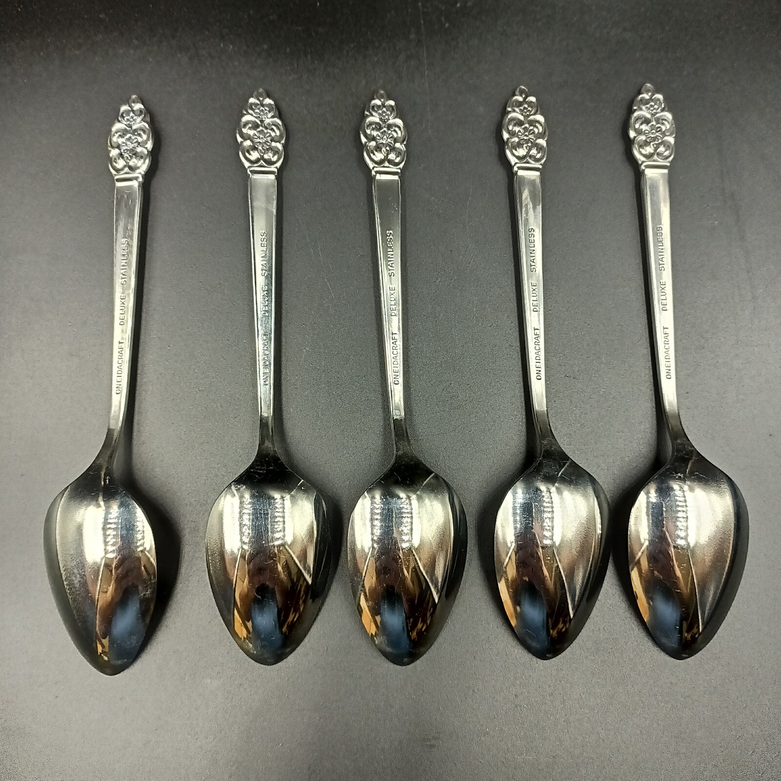 5PC ONEIDACRAFT DELUXE NORDIC CROWN TEASPOON STAINLESS FLATWARE ONEIDA