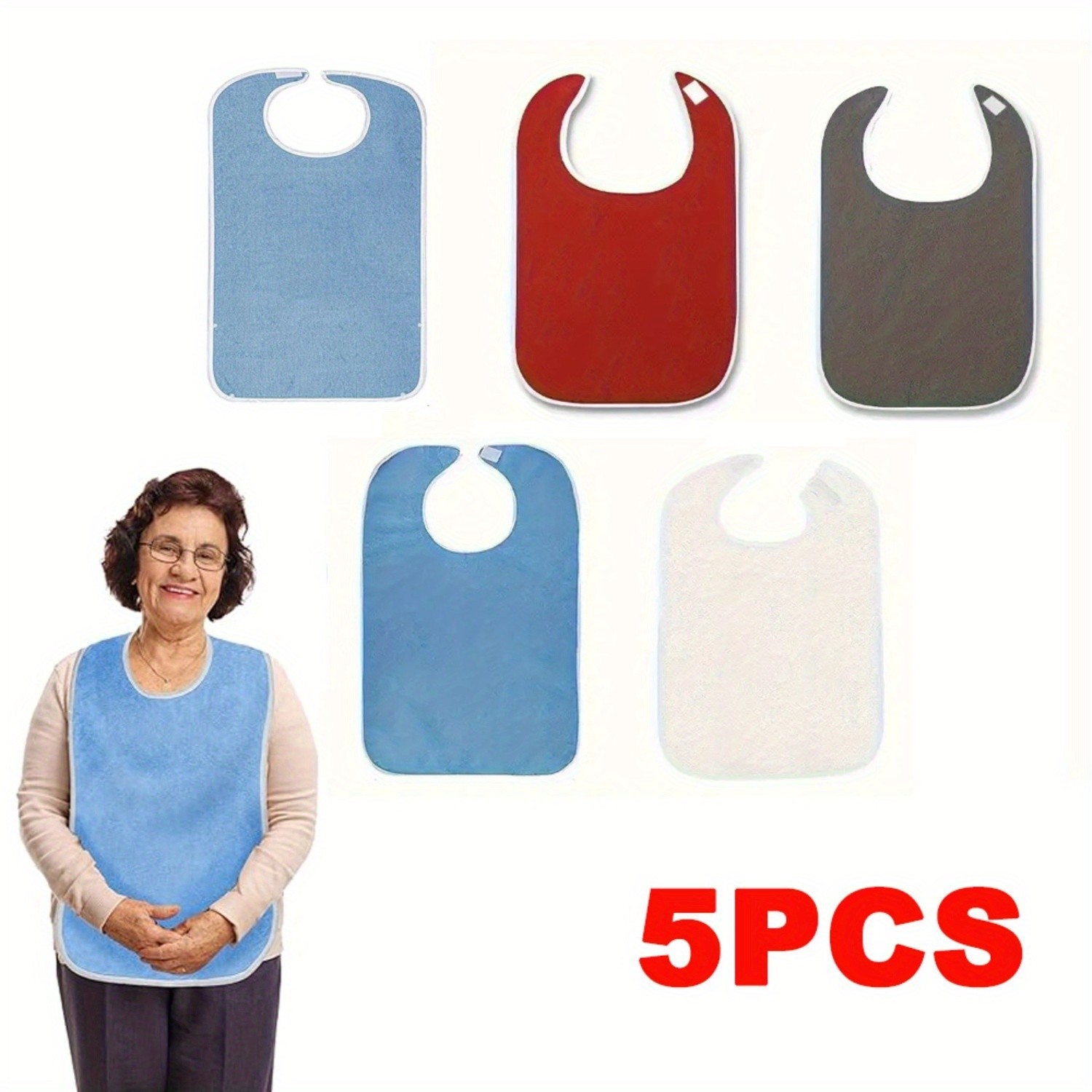 5PCS Adult Bibs for Eating Women/Men Bib-Washable Reusable Antifouling US