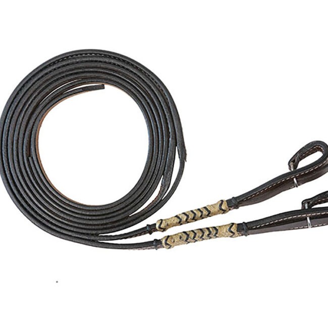Buffalo Leather Pony Split Reins with Natural Rawhide Accents Dark Oil Leather