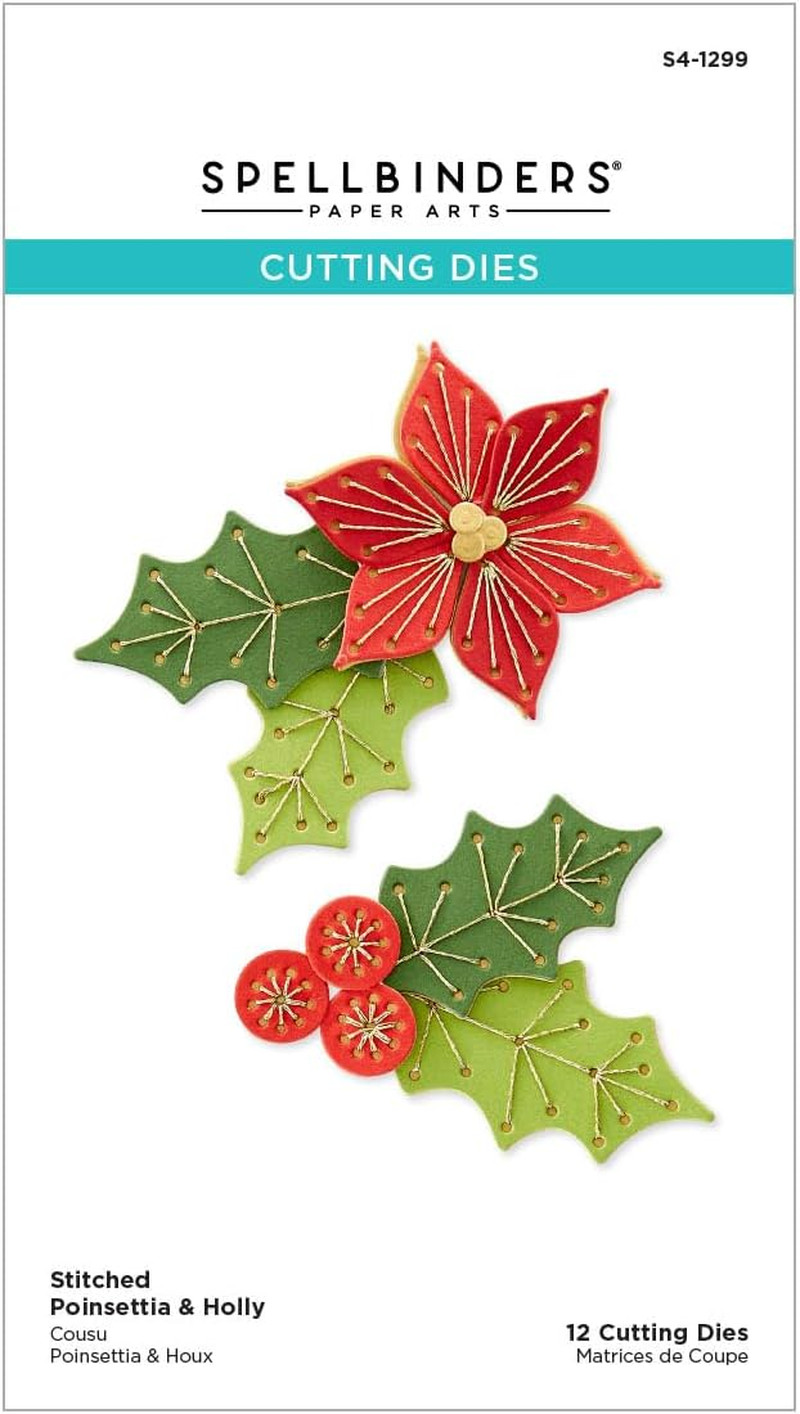 S4-1299 Stitched Poinsettia & Holly Etched Dies from the Stitched for Christmas