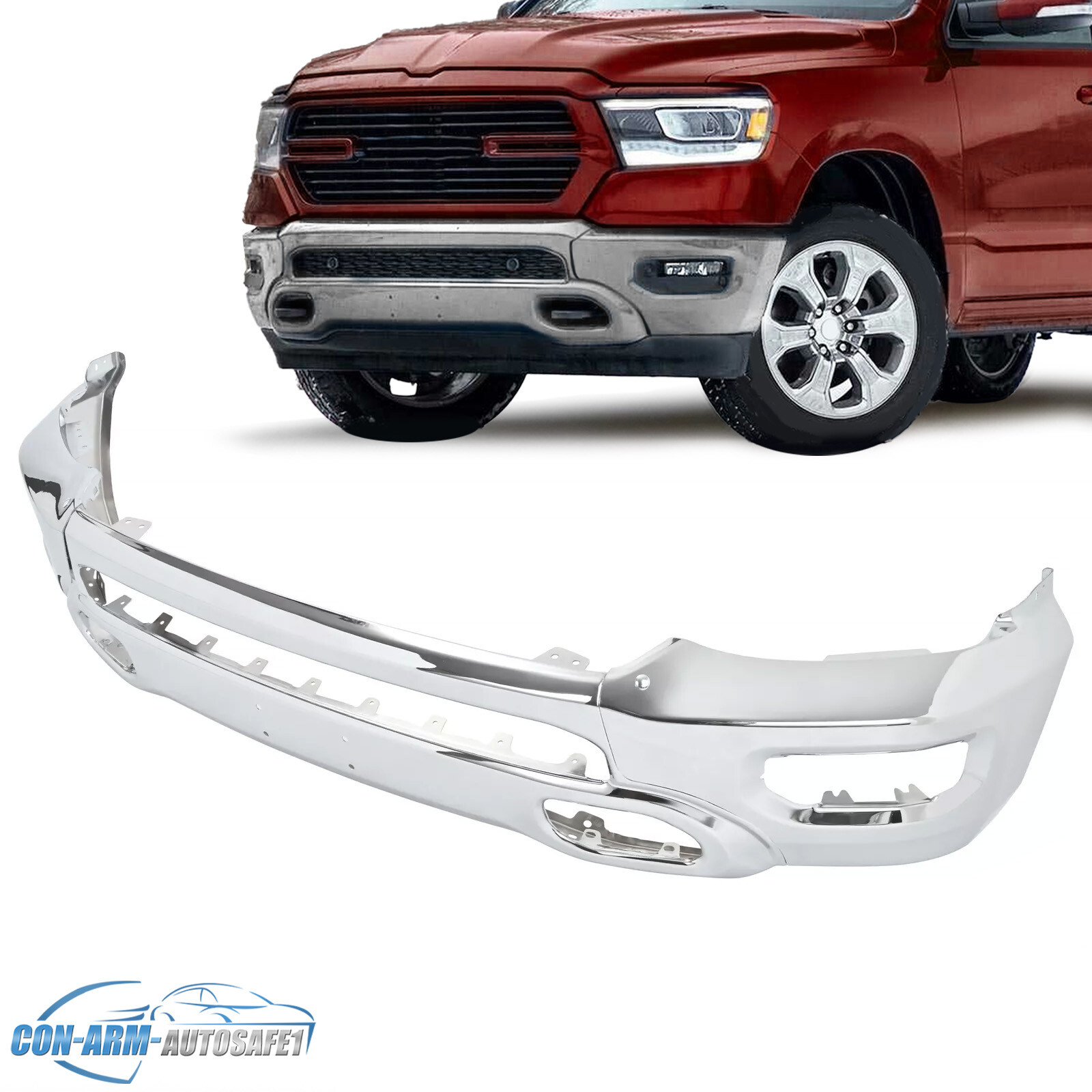 For Ram 1500 2019-2024 Chrome Steel Front Bumper Face Bar W/ Fog Light Holes