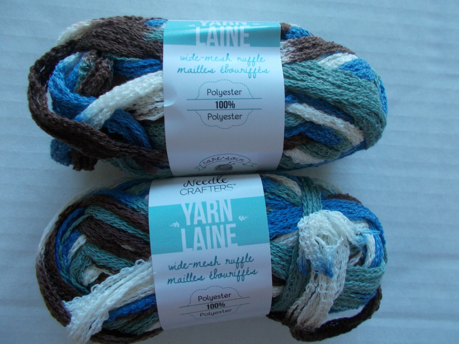 Needle Crafters Wide Mesh Ruffle yarn, Blue Suede, lot of 2 (15 yds,1.75 oz ea)