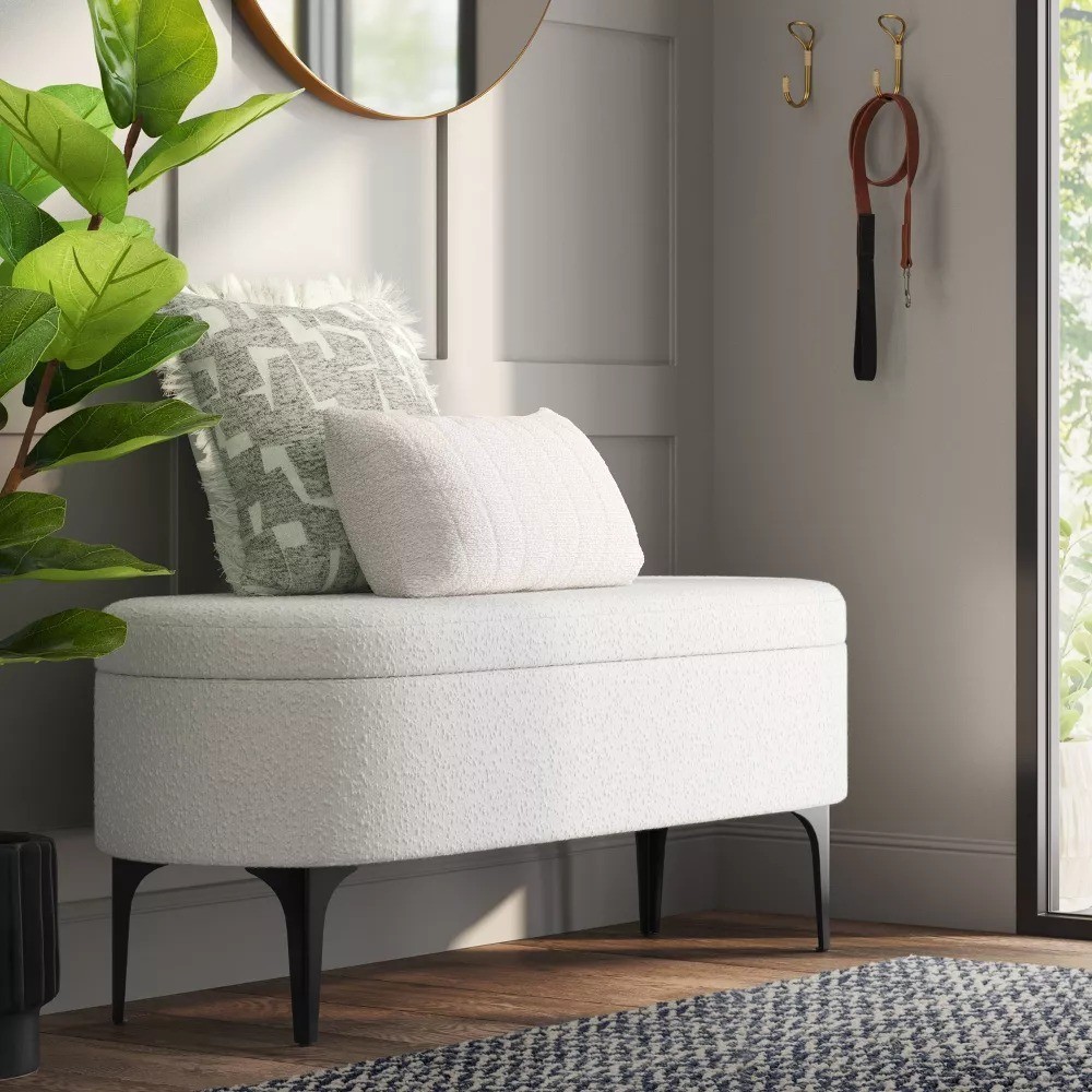 Storage Bench with Metal Legs Cream Boucle