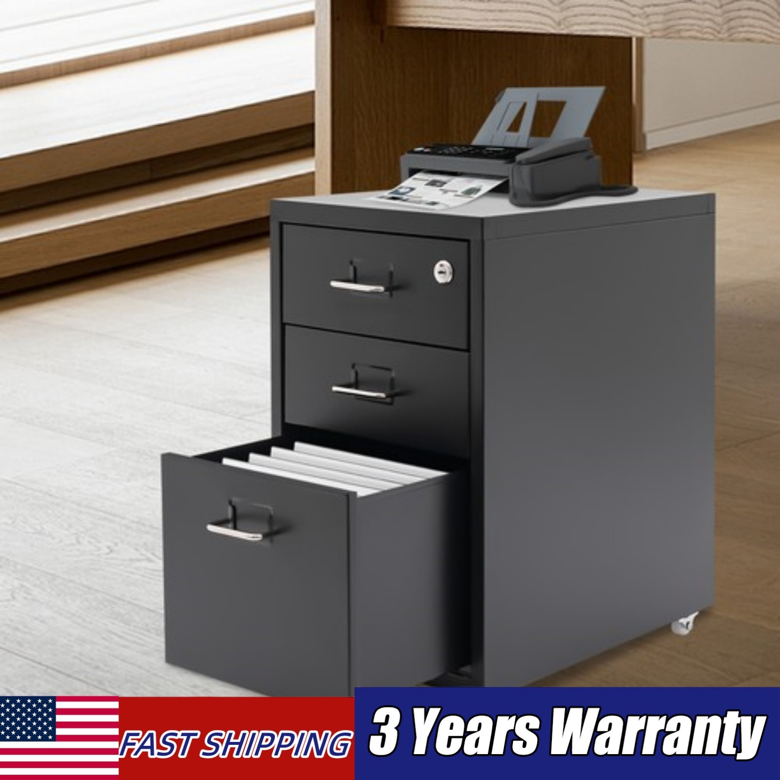 Mobile Filing Cabinet 3 Drawer Organizer Vertical File Cabinet Office Storage