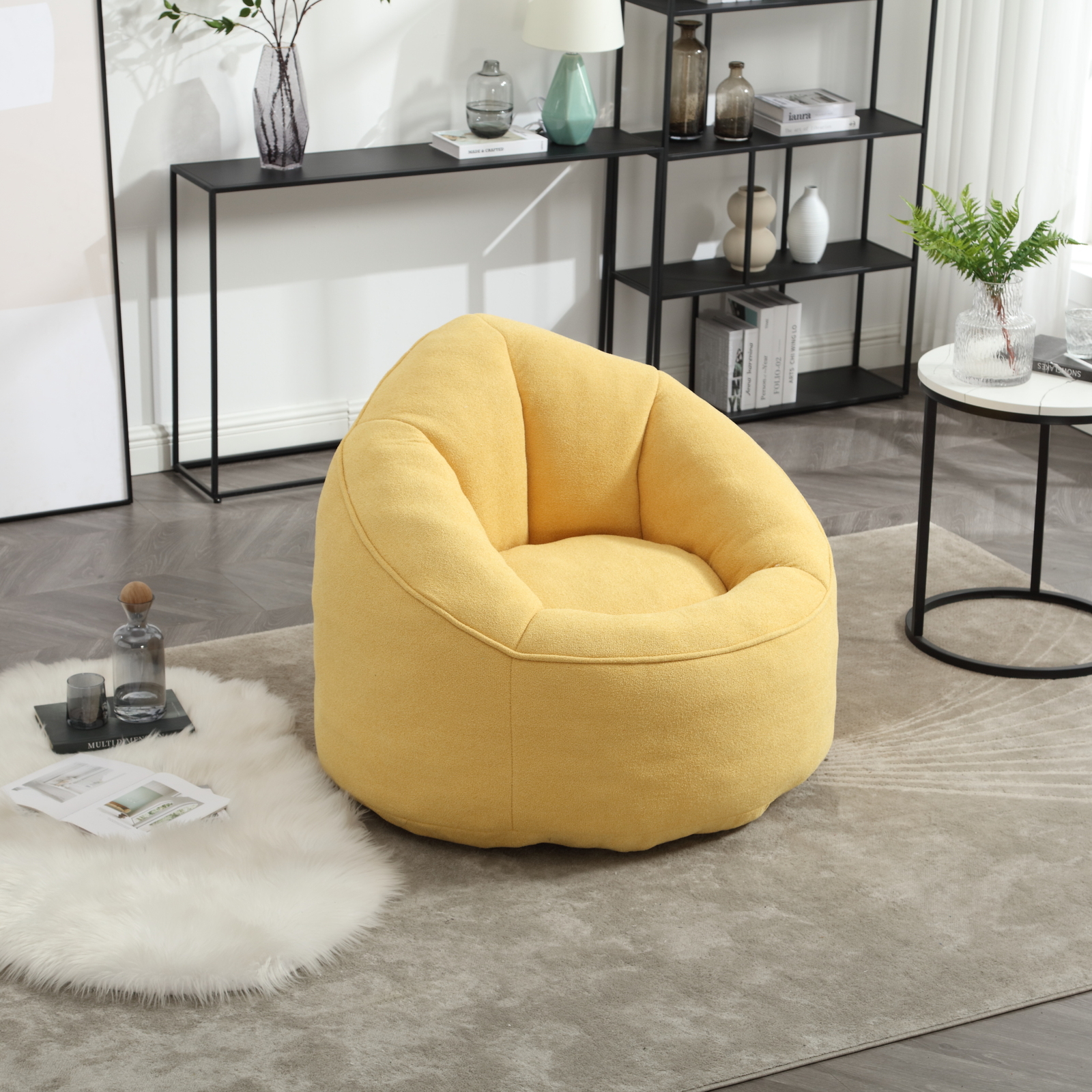 Bean Bag Sofa Chair High Pressure Foam BeanBag Chair with Padded Footrest Yellow