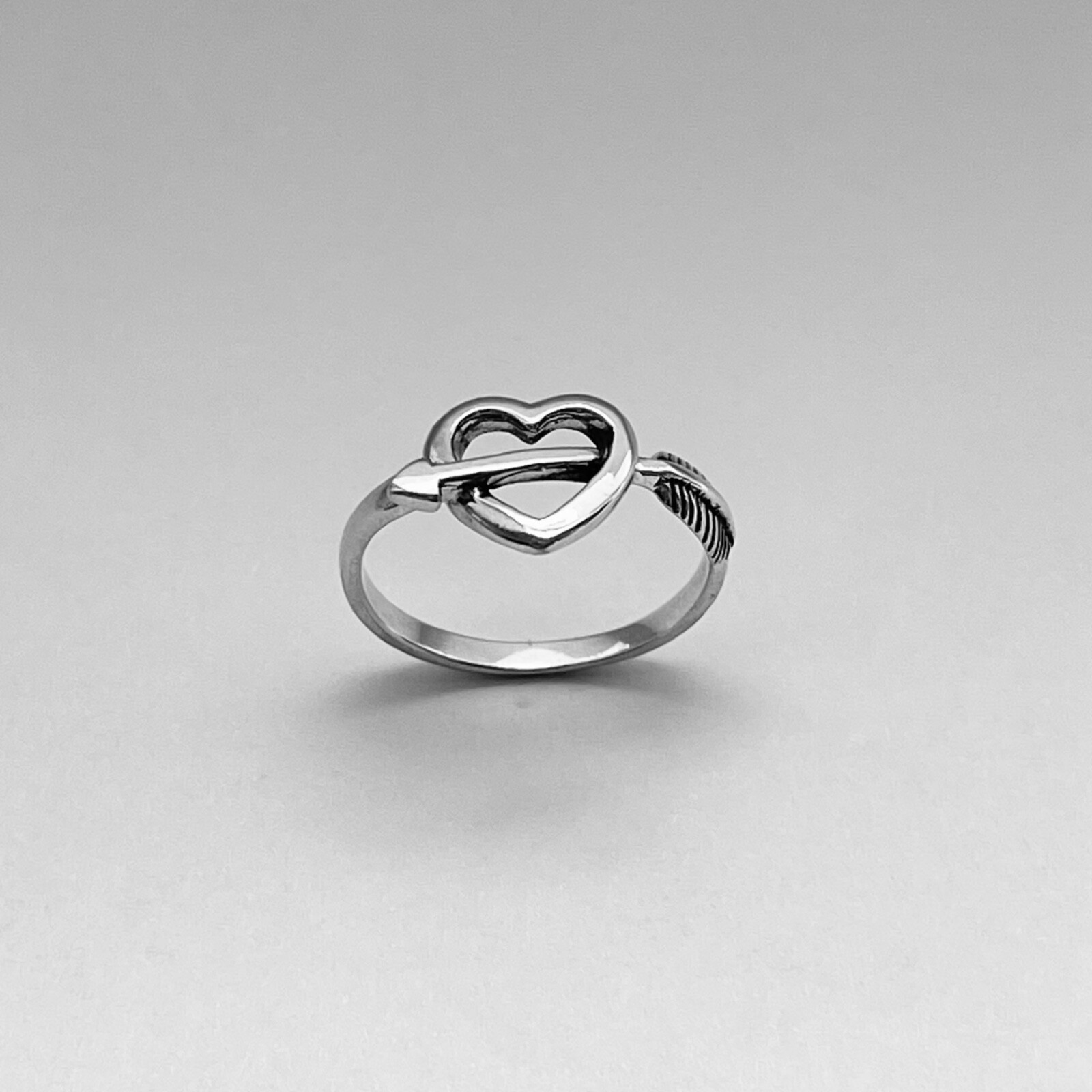 Sterling Silver Heart With Arrow Ring, Silver Rings, Heart Ring, Bow Ring