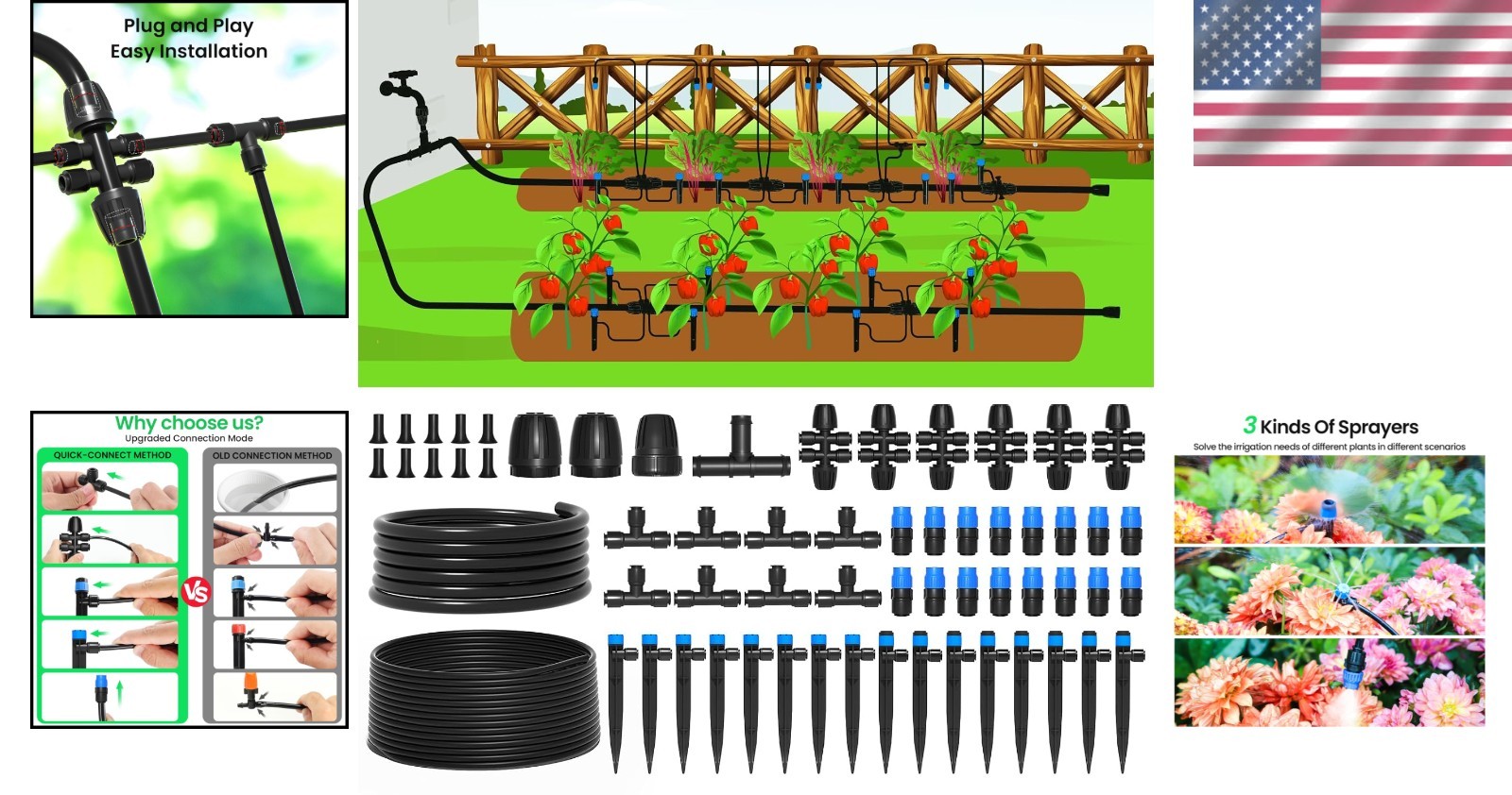 247 Ft Drip Irrigation System - Effortless Garden Watering with Quick Connectors