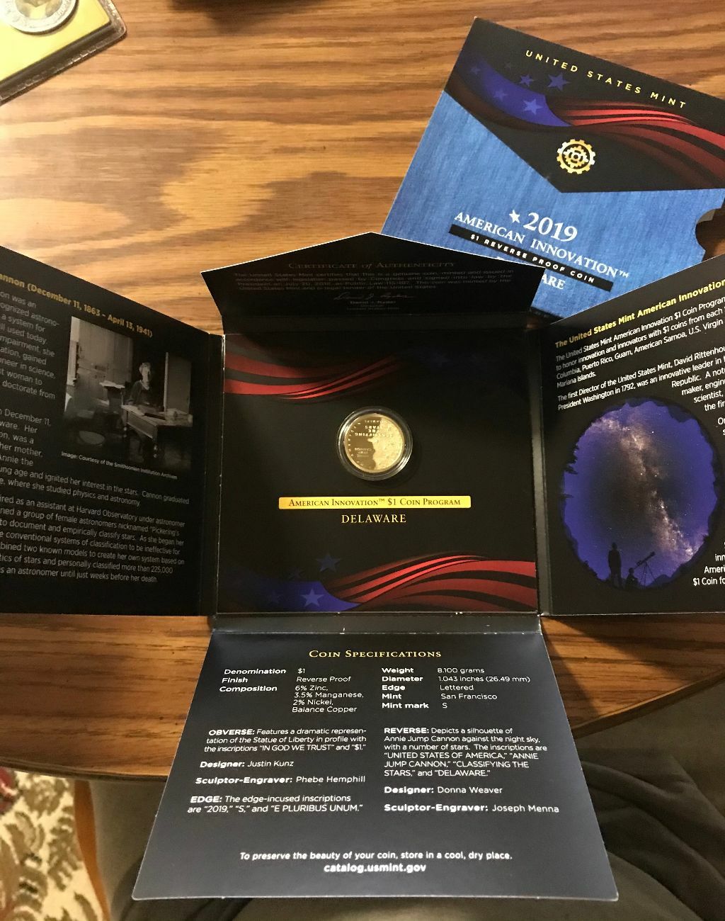2019 S DELAWARE INNOVATION DOLLAR REVERSE PROOF w/BOX & COA