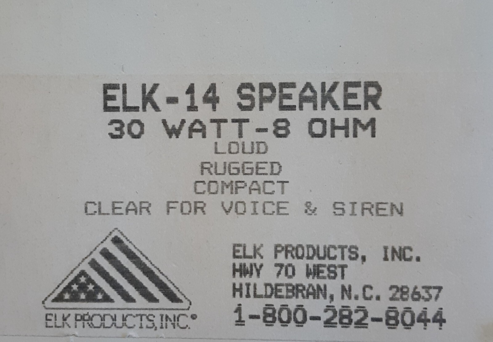 ELK 14 Speaker Self Contained Rugged Siren 30w/8ohm (NOS)