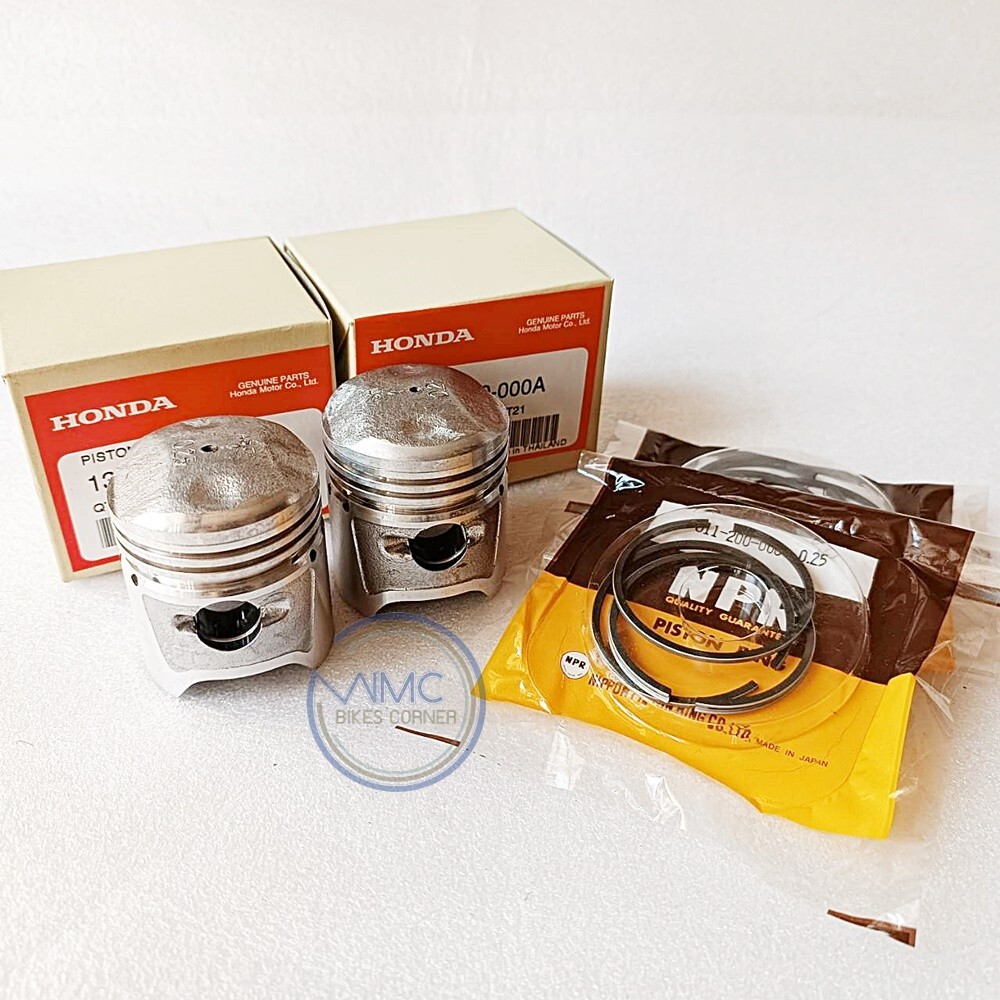 2x PISTON KITS (PISTON & RINGS) 0.25 OS DIAMETER:44.25mm FOR HONDA C92 CA92