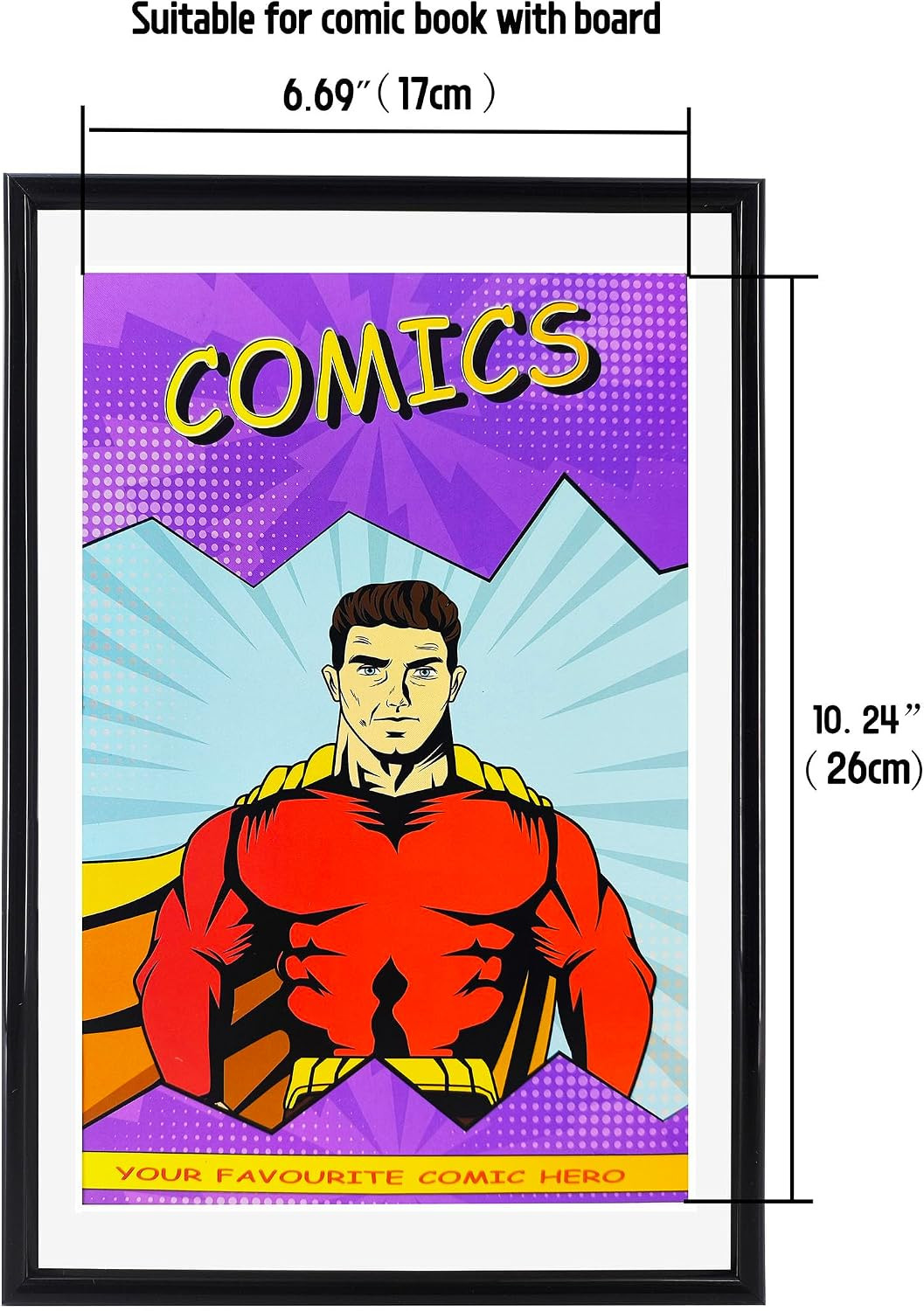 8 Packs, Comic Book Frame with White Mat, UV Protection, Black Frame
