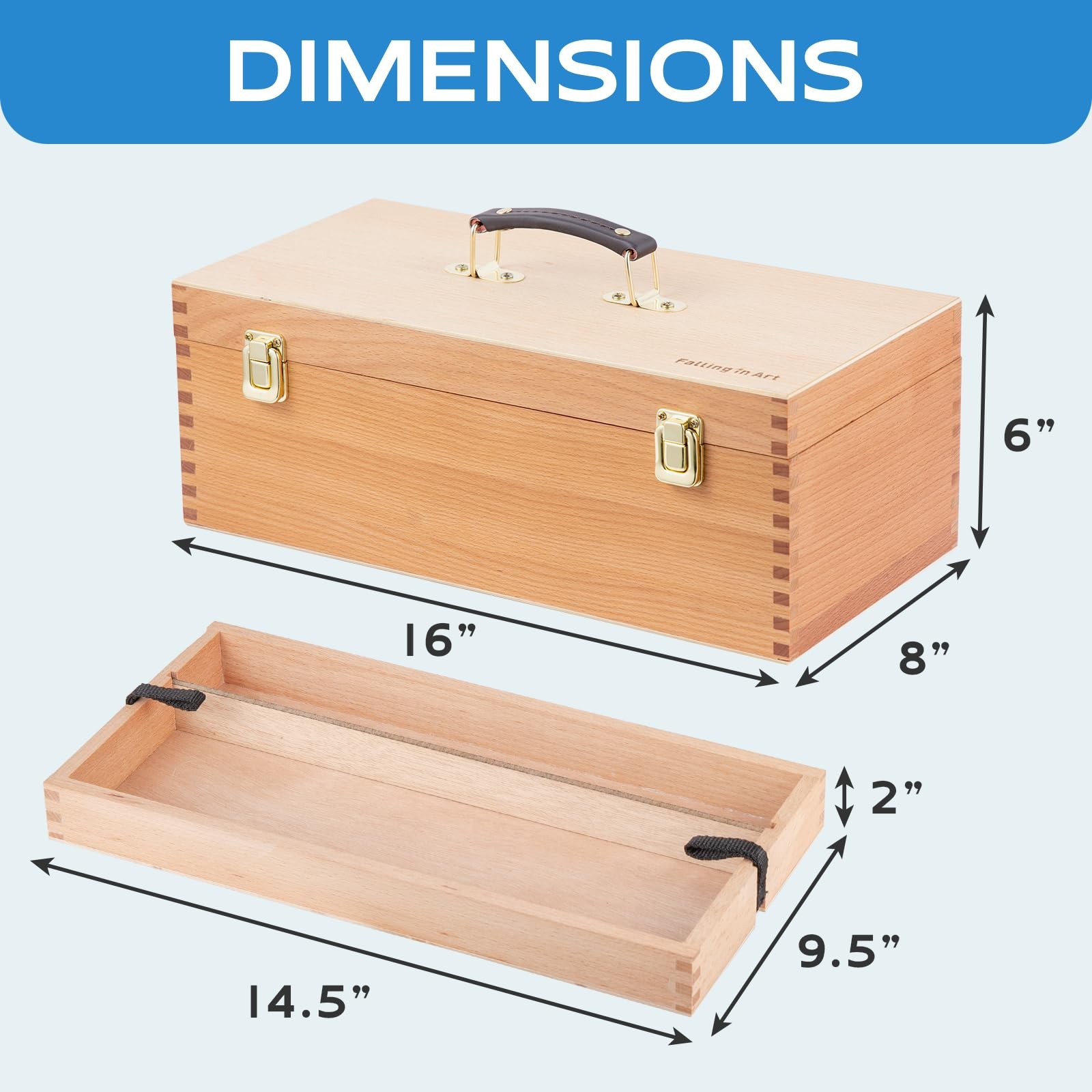 Large Art Supply Storage Box, Solid Beechwood Tool Box, Artist Storage Organizer