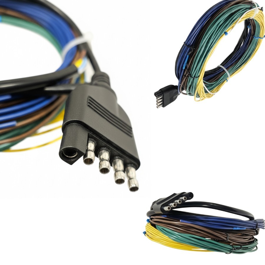 5-Way 35FT Flat Trailer Wiring Harness-Jacketed Cable-18AWG-Pure Copper