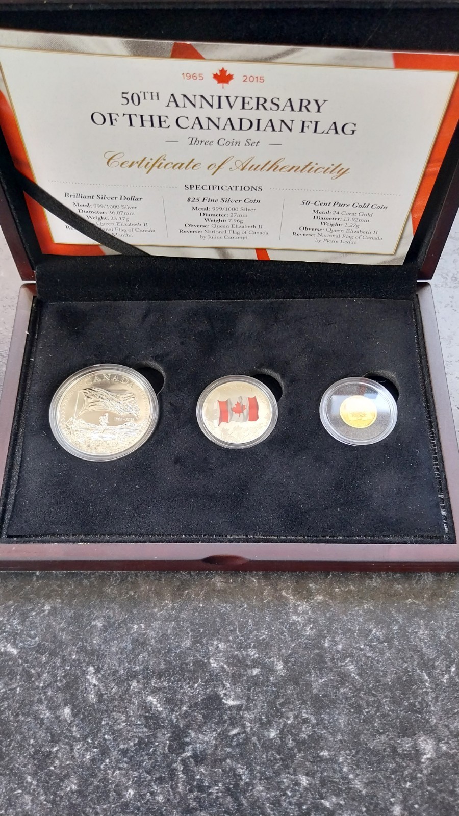Canadian Flag coin  Set With 24ct Gold Coin & 2 silver  50th  anniversary set