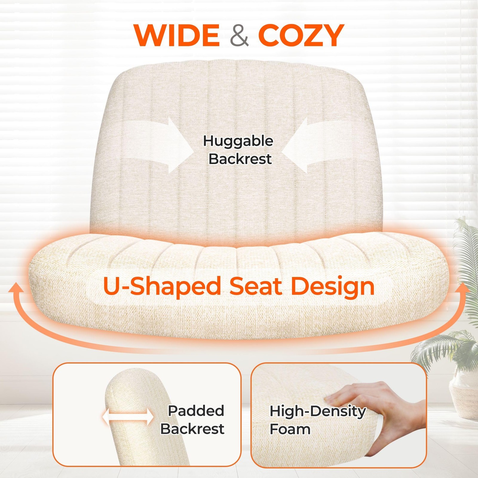 Criss Cross Chair Wheels Wide Cross Legged Office Desk Vanity Chair Comfy Fab...
