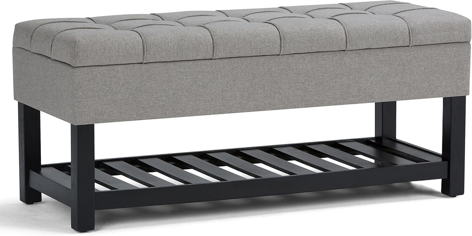 Saxon 43" Storage Ottoman Bench in Dove Grey with Tufted Lift-Top