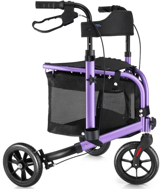 Andador 3 ruedas con asiento plegable ligero para adultos mayores púrpura, Nuevo