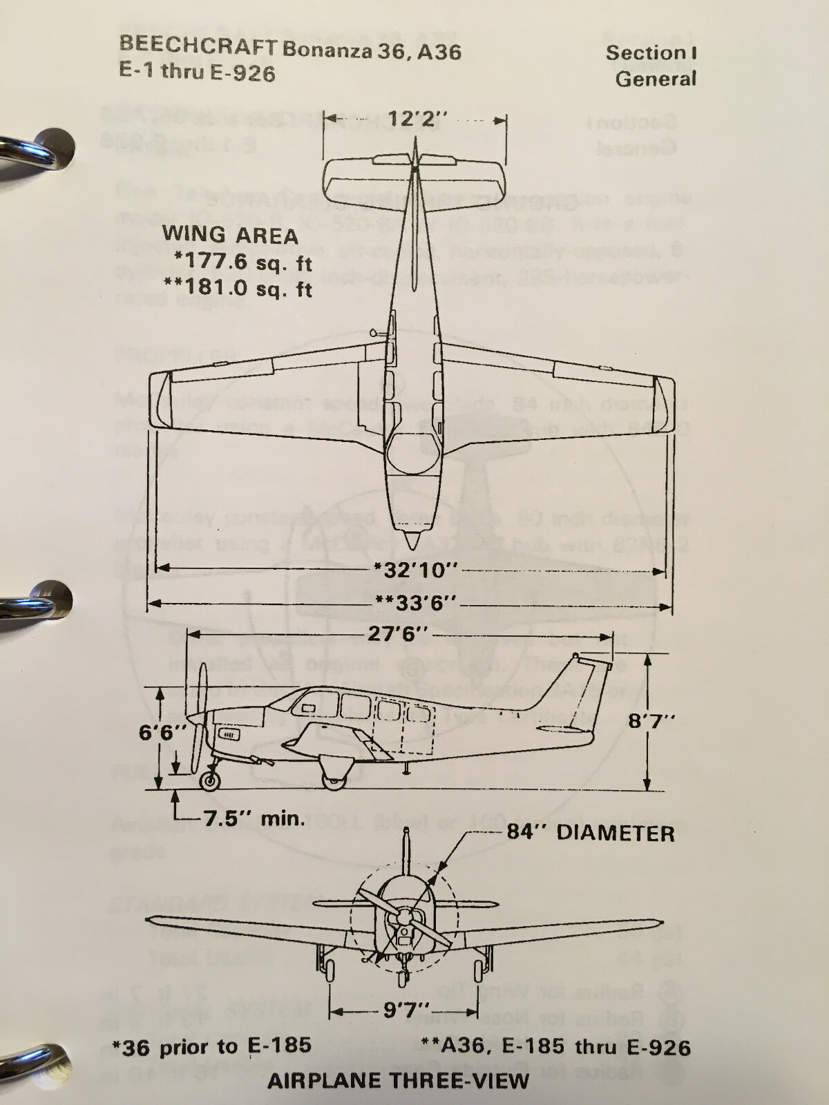 Beechcraft Bonanza 36 & A36 Pilot's Operating Manual, sn E-1 thru E-926