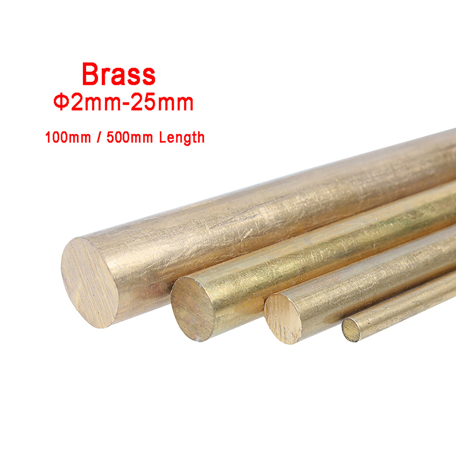 H62 Brass Round Solid Rod Brass Bar | 2mm up to 25mm Diameter | 100mm Length