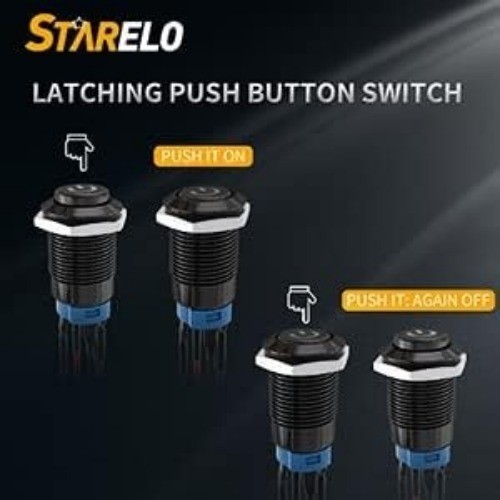 5PCS 12mm Latching LED Push Button Switch Mini Round Black Shell with Pre-Wired,