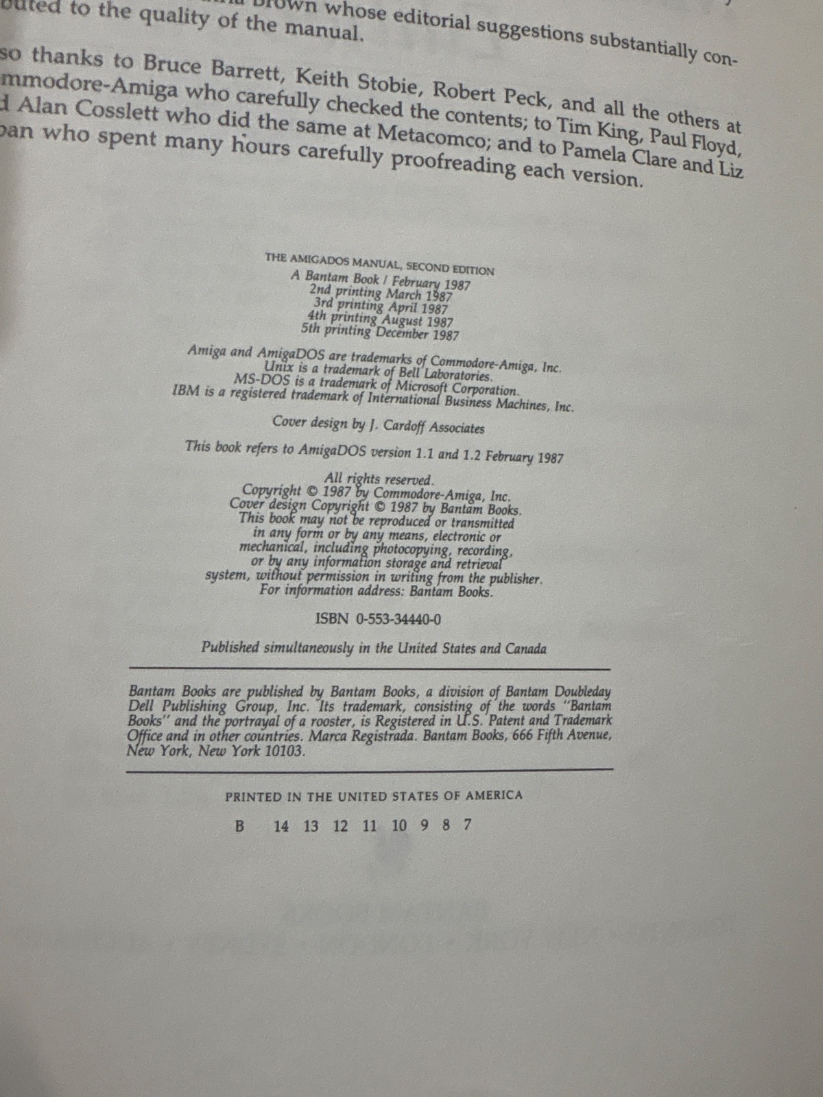 The Amiga DOS Manual 1987 2nd Edition Commodore Amiga
