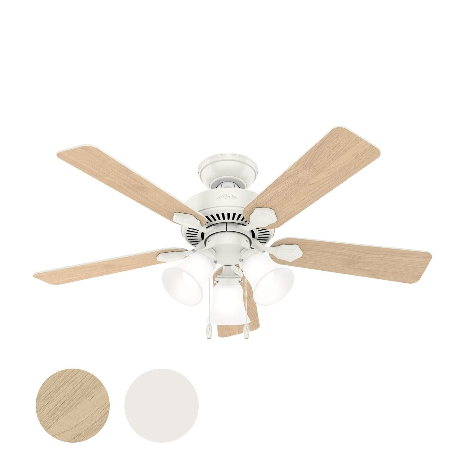 Hunter Fan 44 inch Fresh White Indoor Ceiling Fan with Light and Pull Chain