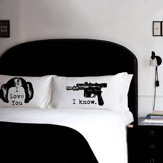 Buns vs Guns Han and Leia Couple Cotton Pillowcase Set star movie decor wars bed