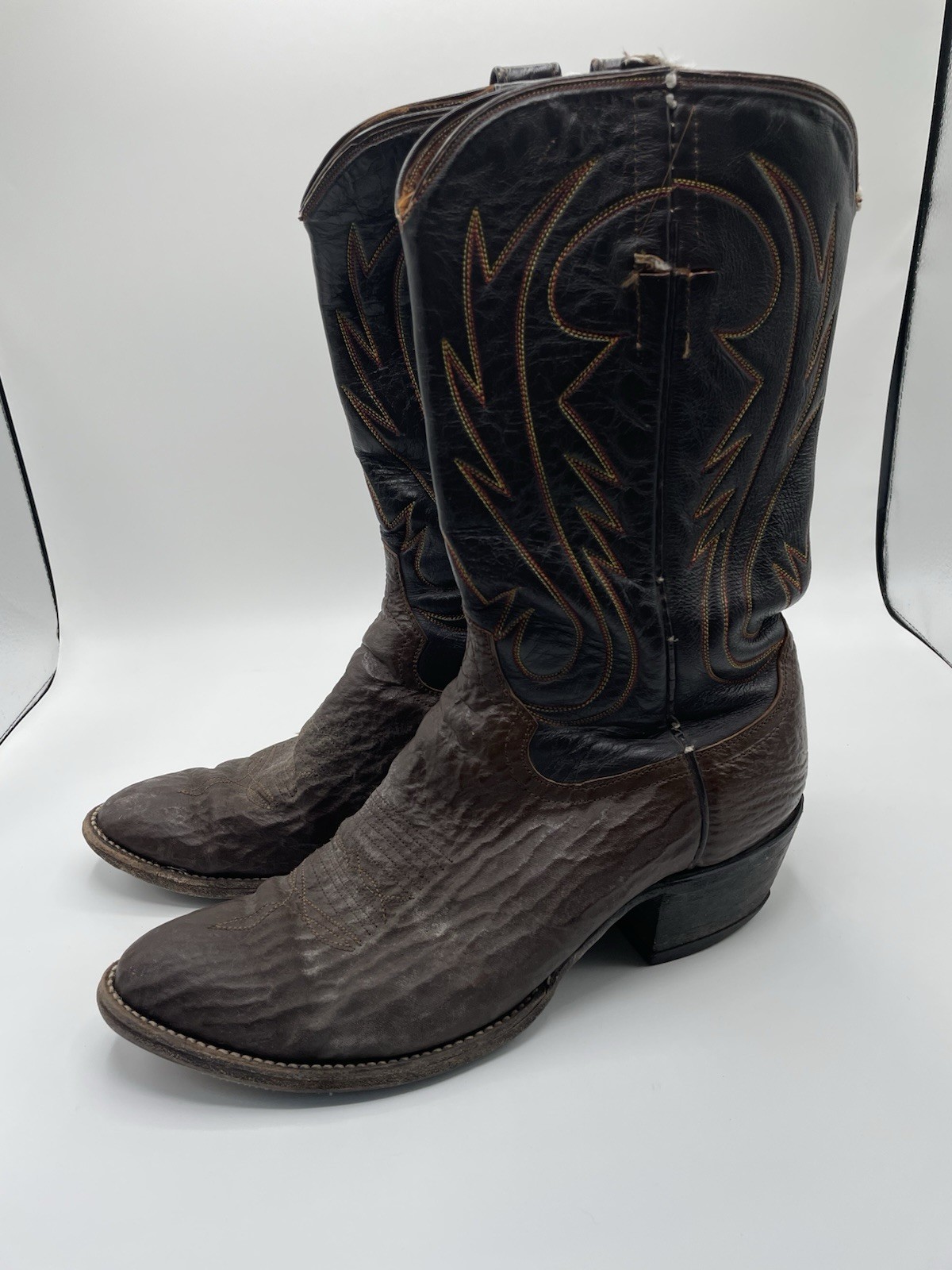 Vintage Cowtown Cowboy Boots Men’s Size 11 B Brown Sharkskin Western *DAMAGE