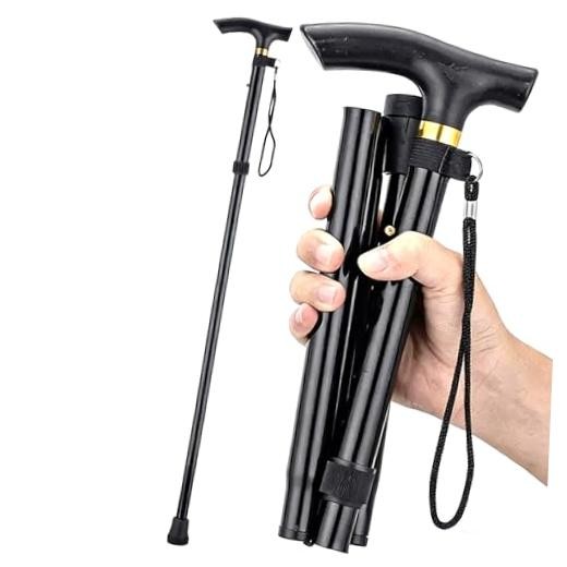 Folding Walking Cane,Walking Pole with 5-Level Adjustable Height,Walking Stick