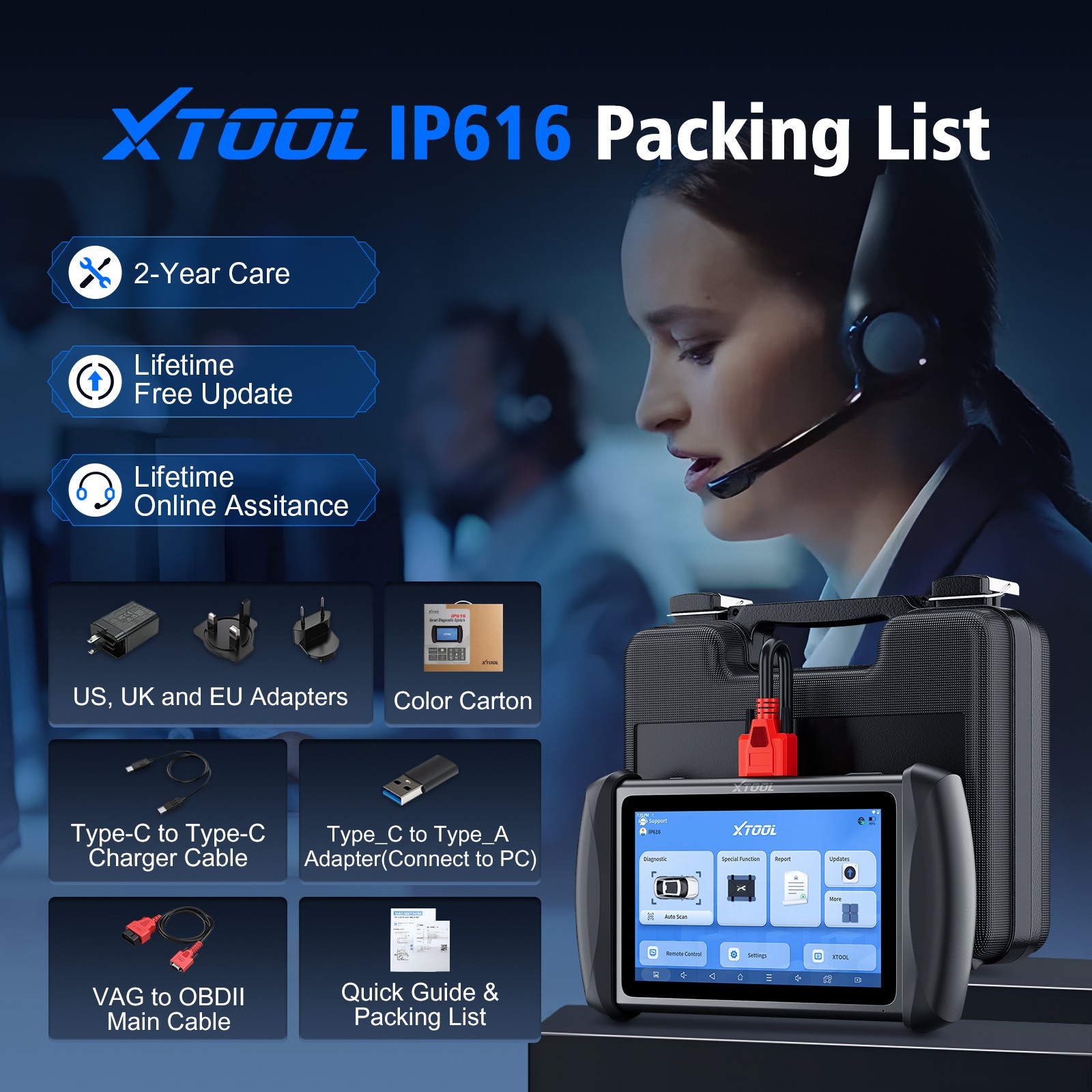 2026 XTOOL IP616 V2.0 Bi-directional Diagnostic Tool OBD2 Scanner Key Programmer
