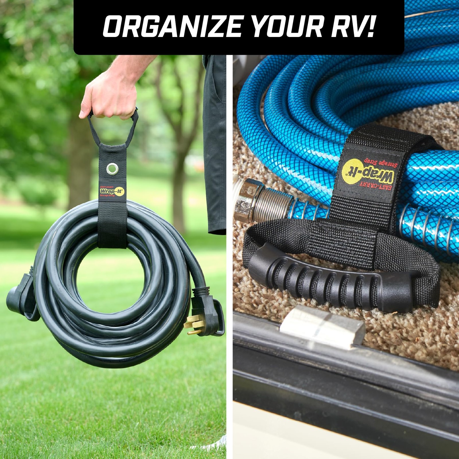 Easy-Carry Wrap-It Storage Straps - Assorted 3 Pack Grommet, Black