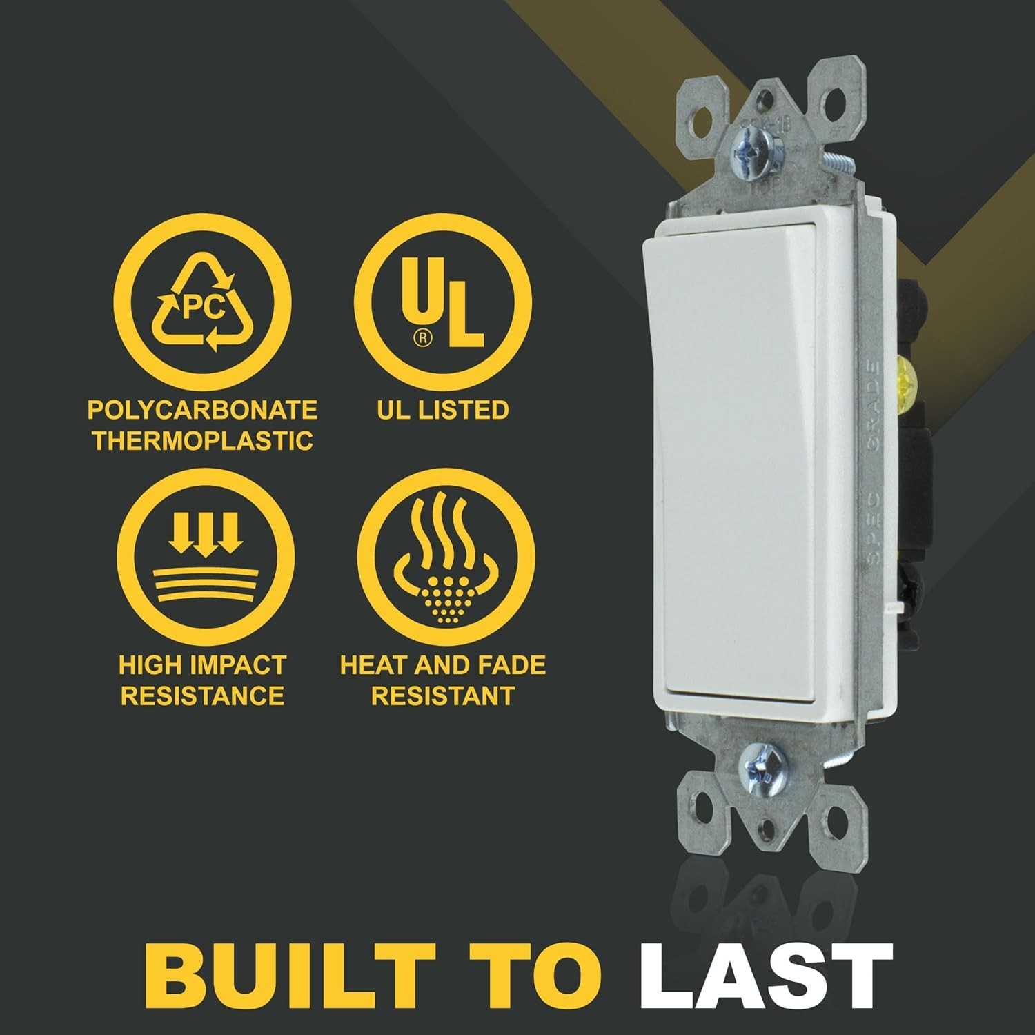 Compact 15A Rocker Switch for 3-Way Lighting, Easy Install, -Certified White