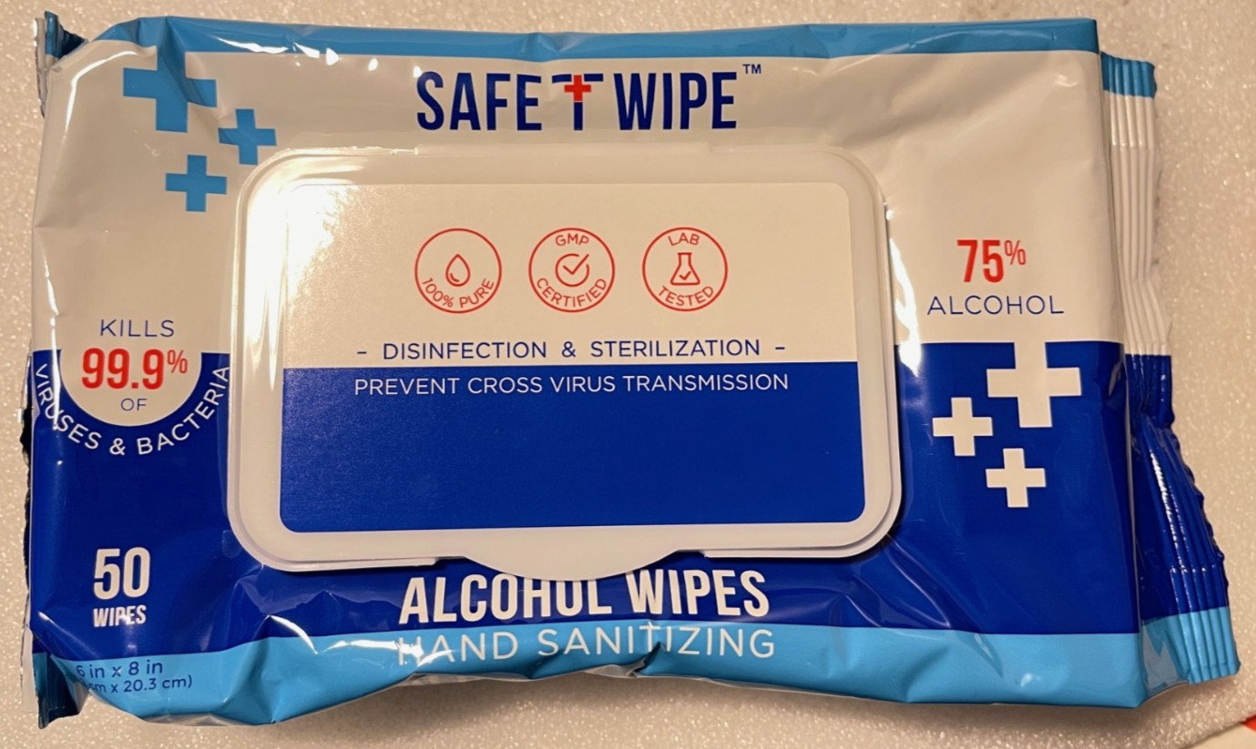SafeTWipe 75% Alcohol Clean Wet Wipes 50 Sheets 6"x8" (V12J17
