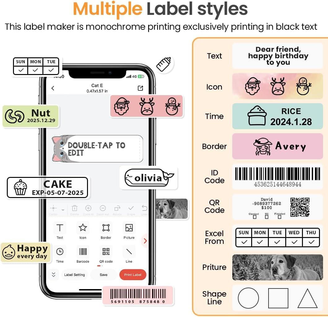 Label Maker, D30 Bluetooth Mini Label Maker Machine, Portable Thermal Printer S