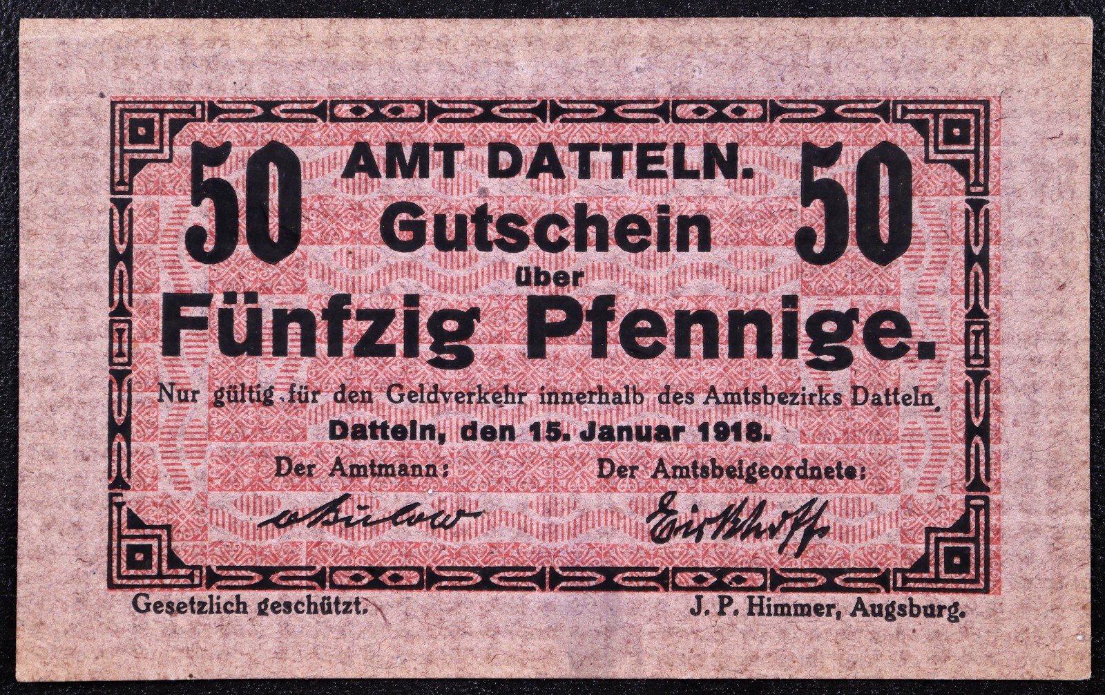 DATTELN 1918 XX-RARE SPECIMEN! 50 Pfennig German Notgeld
