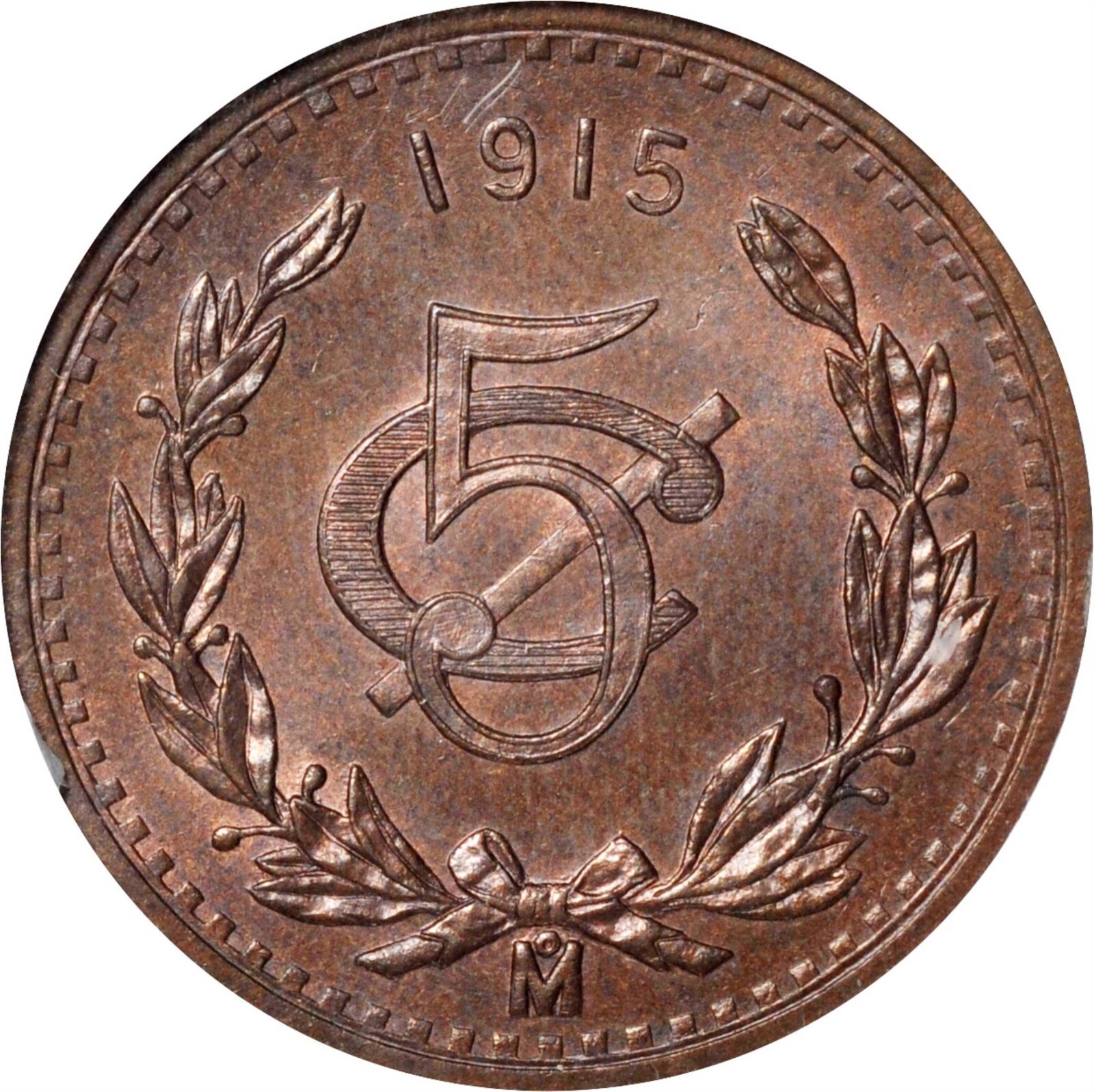 MEXICO ESTADOS UNIDOS 1915  5 CENTAVOS COIN CERTIFIED UNCIRCULATED NGC MS65-RB