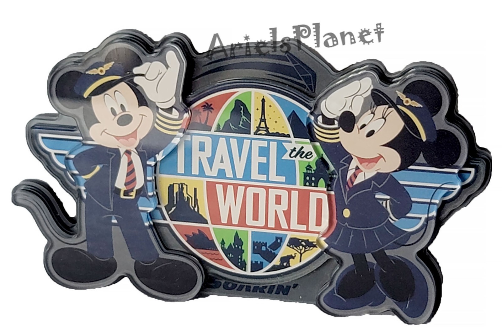 Disney Parks Mickey & Minnie Travel The World Soaring Acrylic 3D Fridge Magnet
