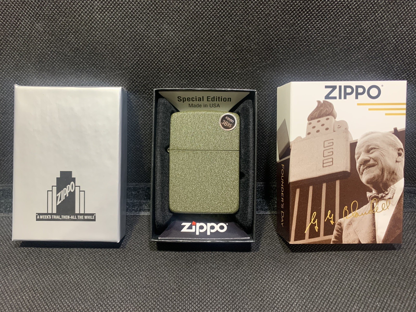 2026 FOUNDERS DAY GREEN CRACKLE 1941 REPLICA ZIPPO LIGHTER SPECIAL BOTTOM STAMP