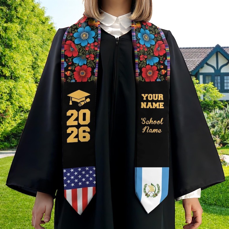 Guatemala Heritage Graduation Stole, Guatemalan Scarf, Central American Pride Sa