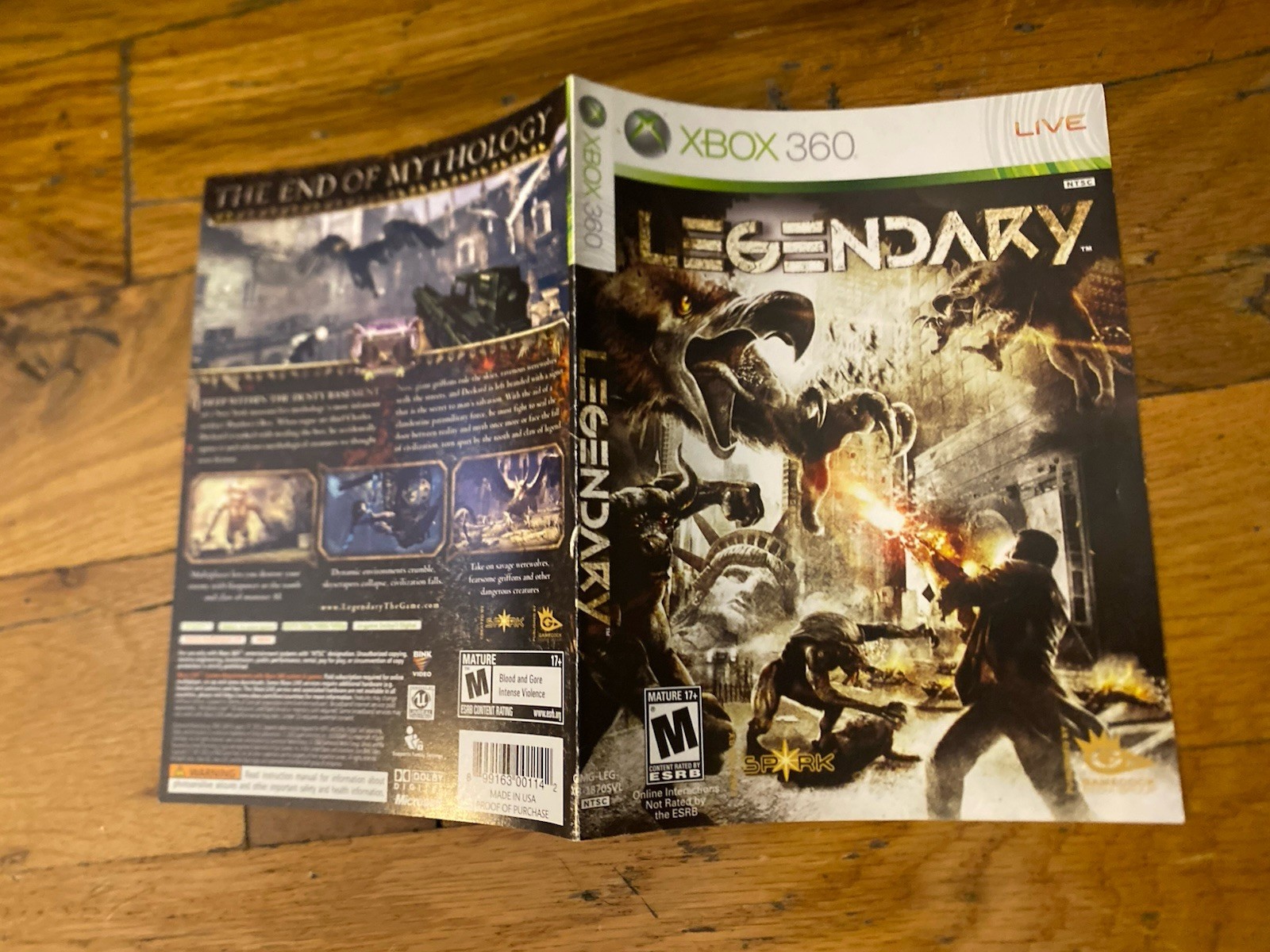 Legendary (Microsoft Xbox 360) Cover Art  NO GAME