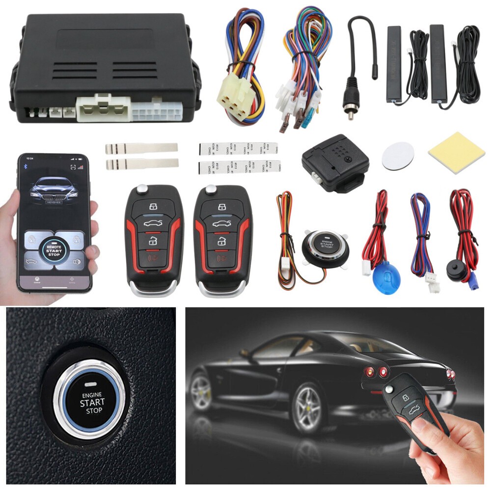 Car Smart Keyless Entry Engine Start Stop Alarm System Push Button Remote Auto