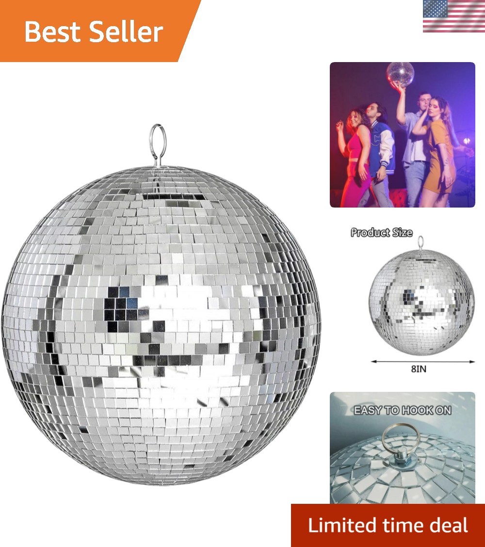 Mirror Disco Ball - 8-Inch Cool and Fun Silver Hanging Party Disco Ball –Big ...