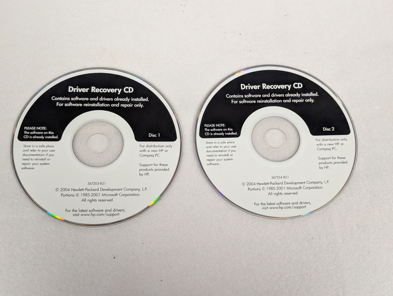 2004 HP Application & Driver Recovery CD 367353-B21 367354-B21 Two Disc Set