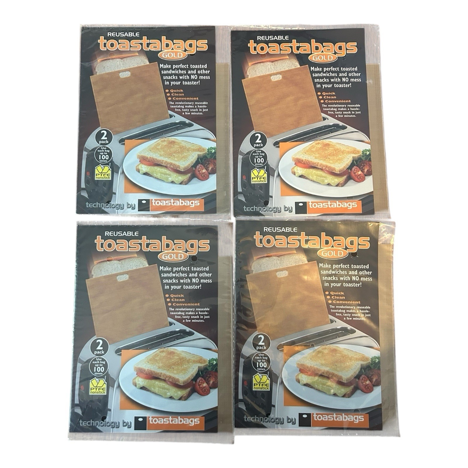 NEW Reusable Tostabags GOLD Up to 100 Uses Lot of 4 Total of 8 Quick Clean Easy