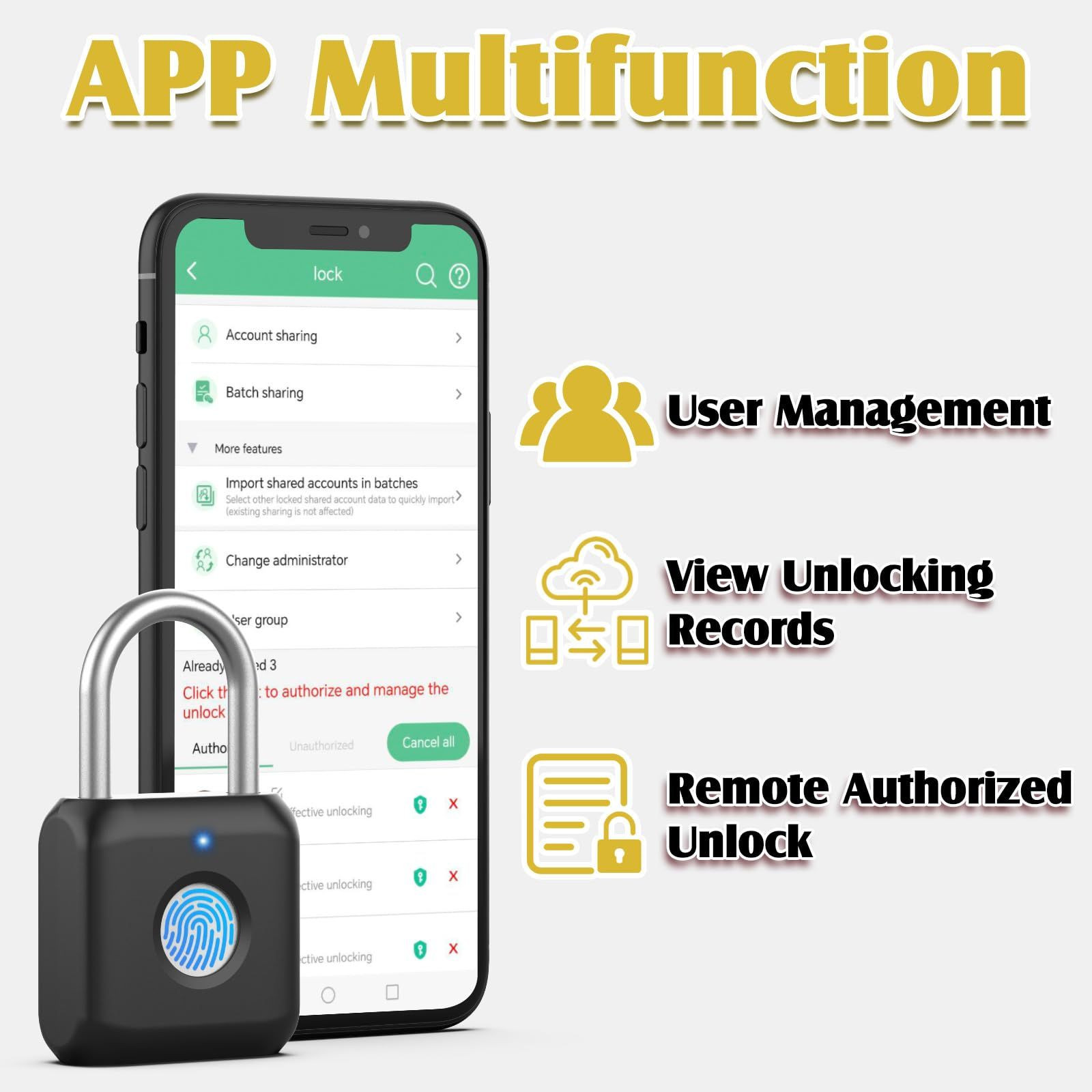 Fingerprint Padlock, Pothunder Smart Locker Lock, Small, Onyx Black