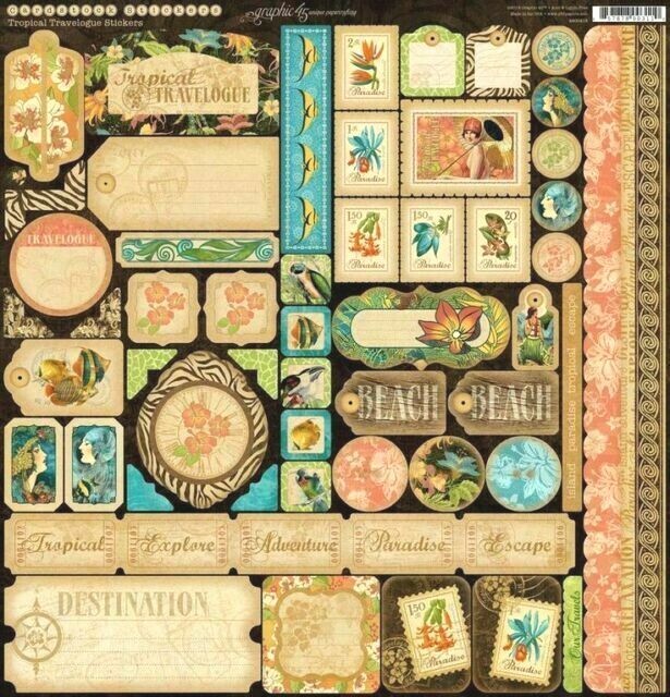 Graphic 45 Tropical Travelogue Collection 12" Cardstock Tag Label Border Sticker