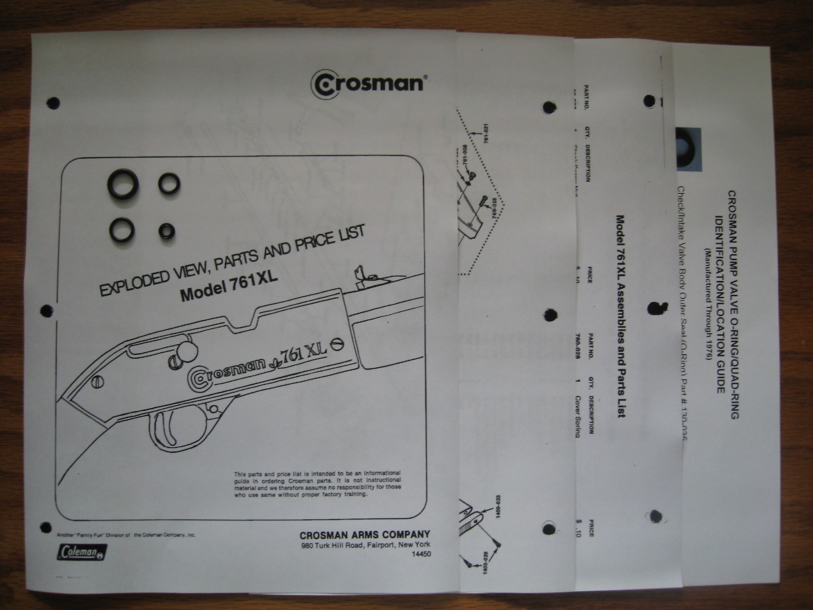 Crosman 761XL 761 XL (PRE 1977) Seal Kit - Exploded View Parts List & Guide