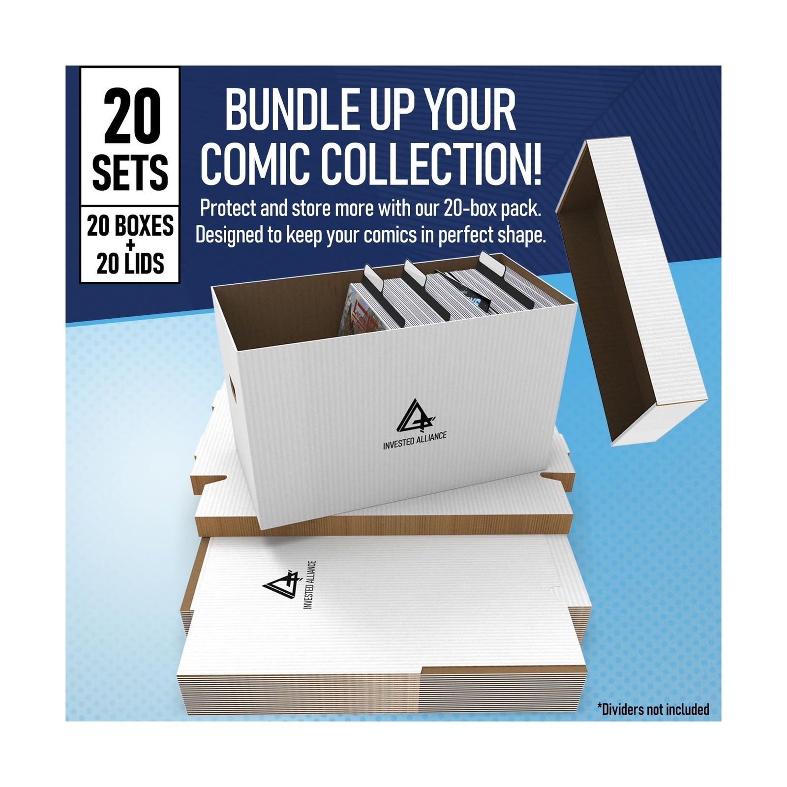 Premium Short Comic Book Storage Box | Thick White Corrugated Paper Storage B...